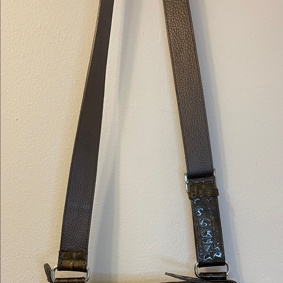 Brighton Vintage Olive and Brown Croc Embossed Crossbody Bag EUC - Picture 6 of 17